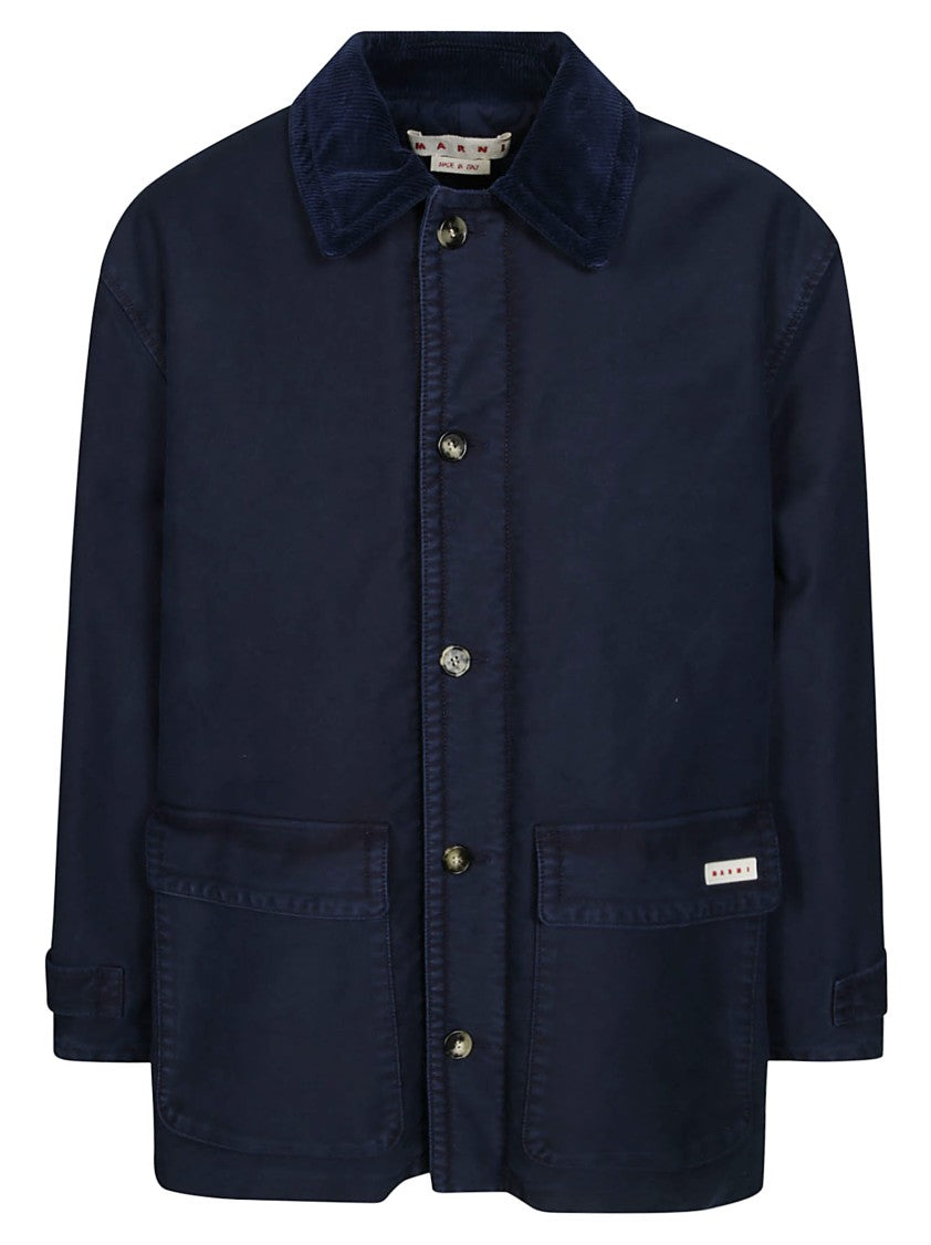 Marni Single-Breasted Coat With Corduroy Collar And Relaxed Fit