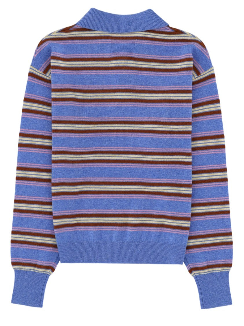 Guest In Residence Horizontal Stripe Cashmere Polo Sweater With Ribbed Details