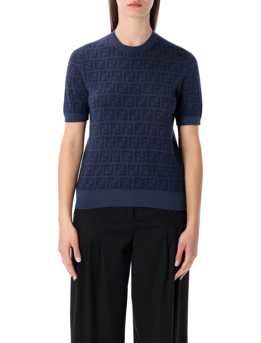 Fendi Fitted Wool-Silk Jacquard Jumper With Iconic Ff Motif