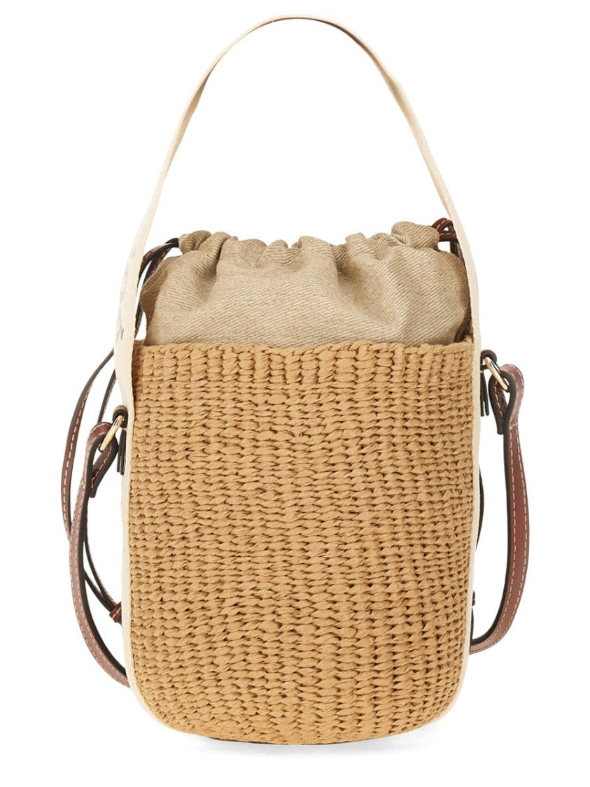 Chloé Woven Paper Bucket Bag With Leather Trim And Dual Straps