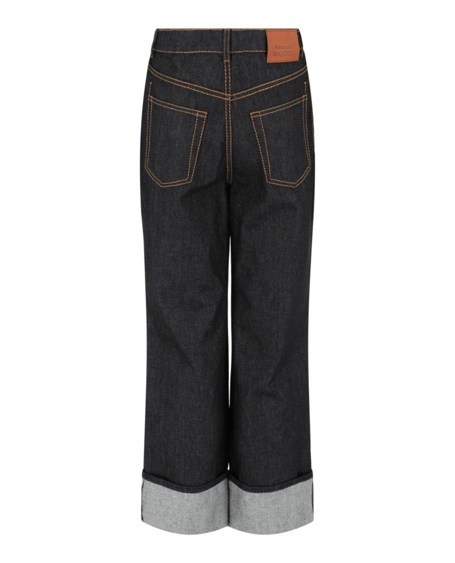 Alexander Mcqueen Contrast Stitching Wide-Leg Denim Pants