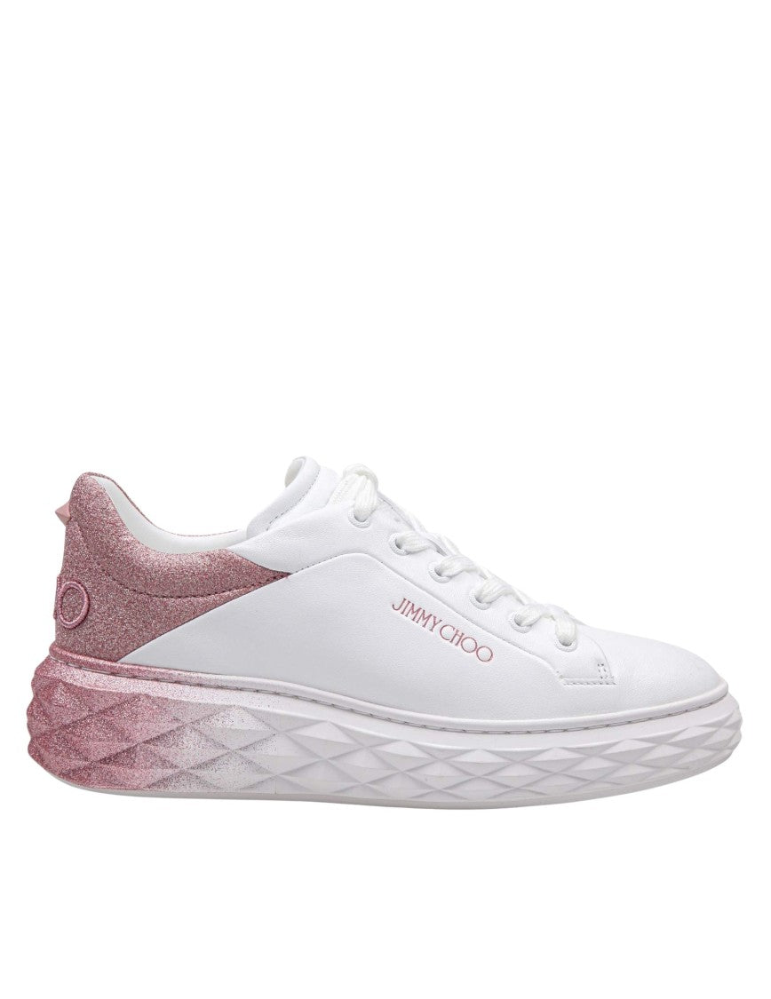 Jimmy Choo White Leather Glitter Degrade' Sneakers