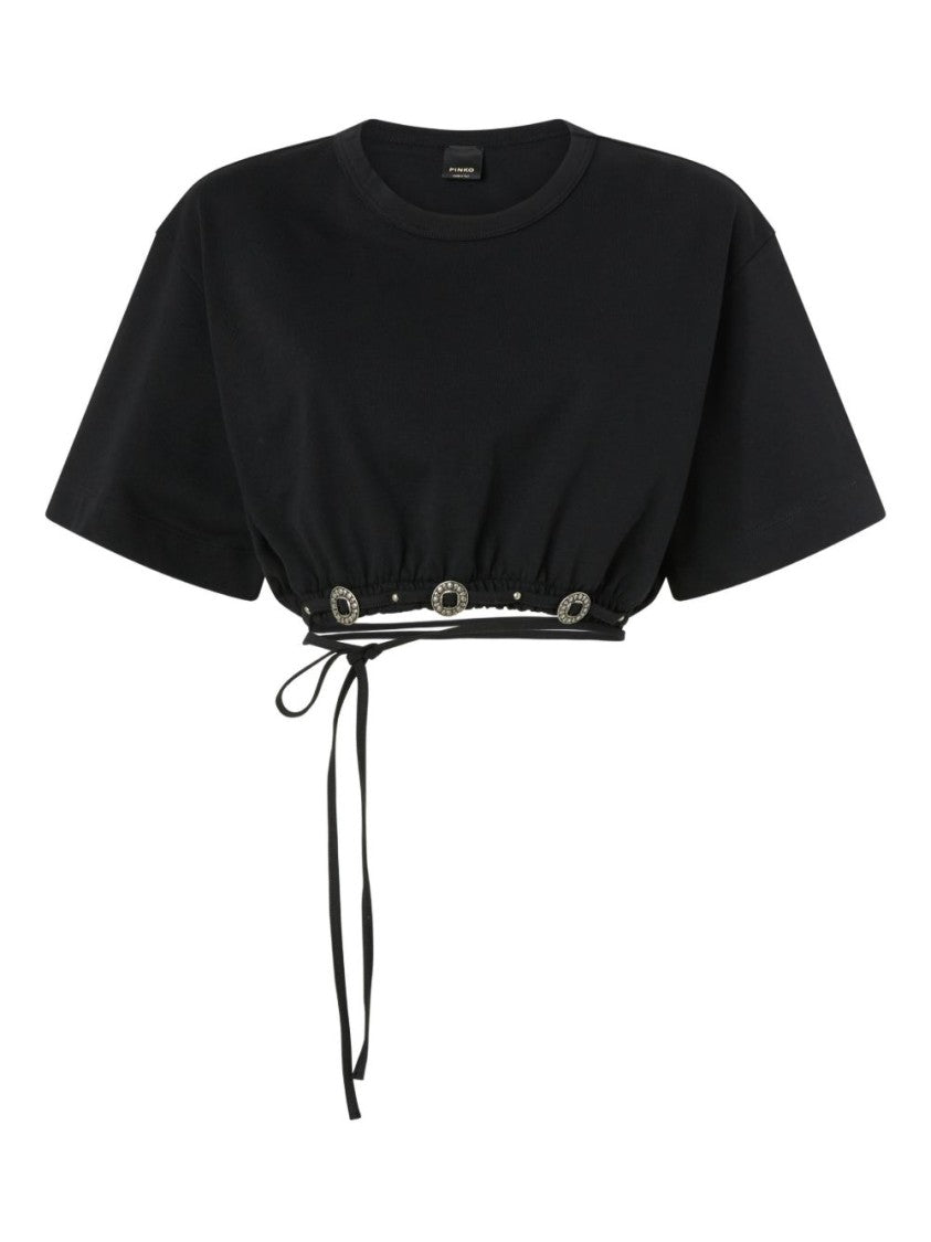 Pinko Black Cropped Tie Detail Top