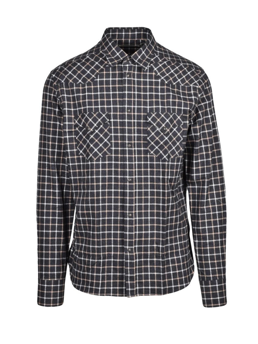 Deuxieme Grey/Beige Checkered Cotton Flannel Shirt
