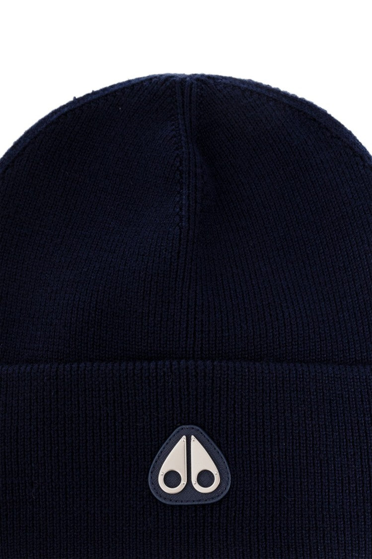Moose Knuckles Navy Wool Beanie With Rolled-Up Brim