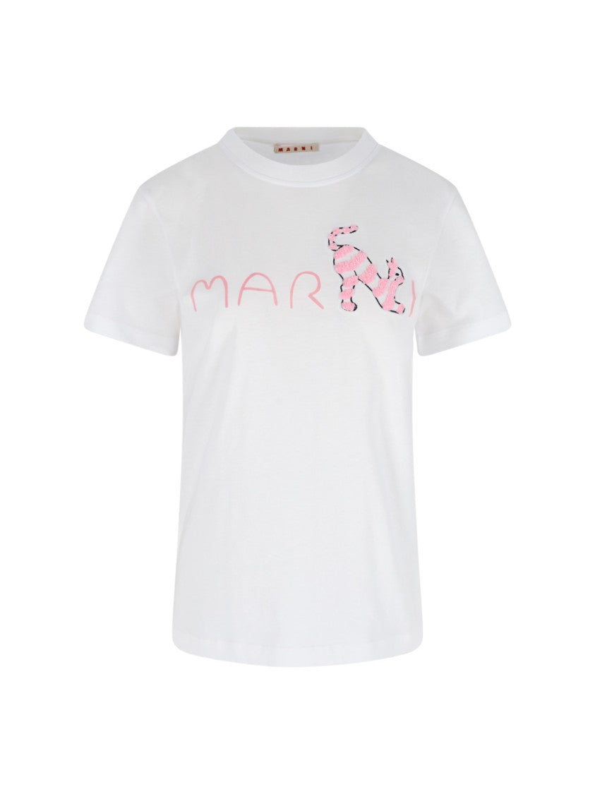 Marni "Animal Aphabet" Logo T-Shirt In White Cotton