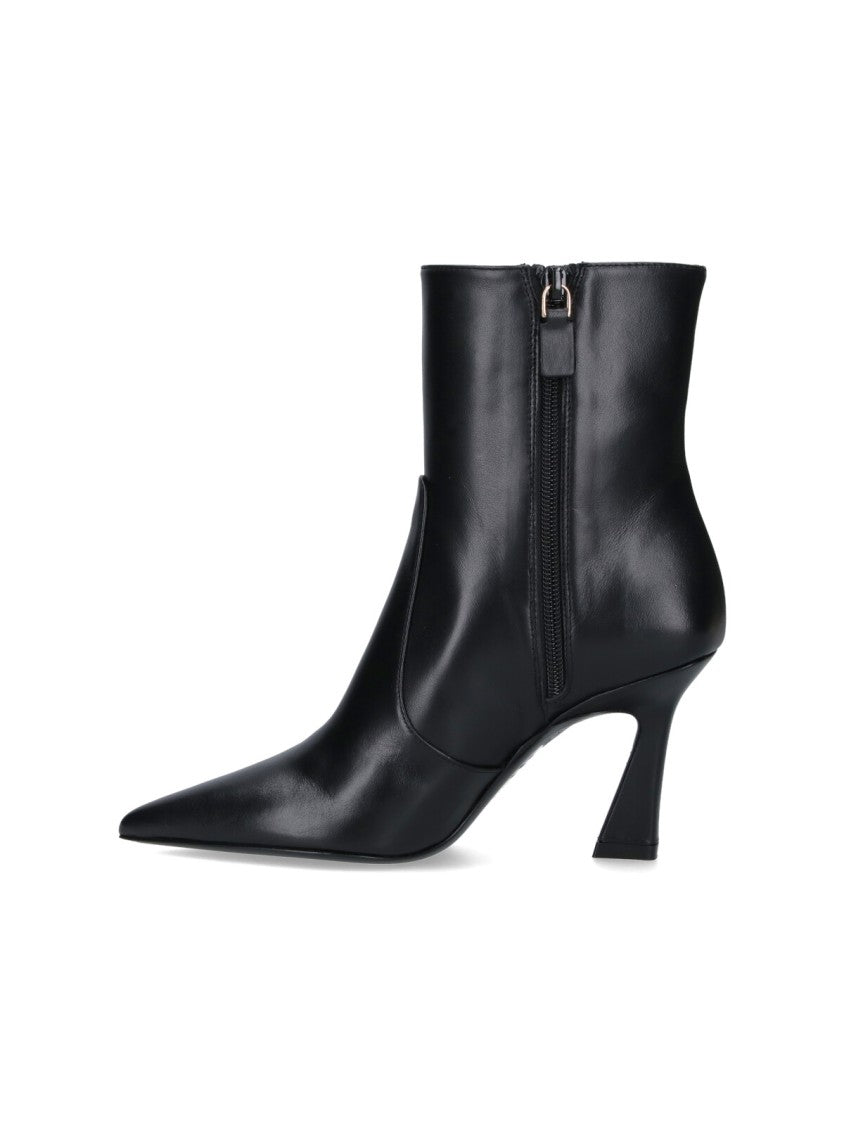 Stuart Weitzman Pointed Toe Ankle Boots With Sculpted Mid-Height Heel