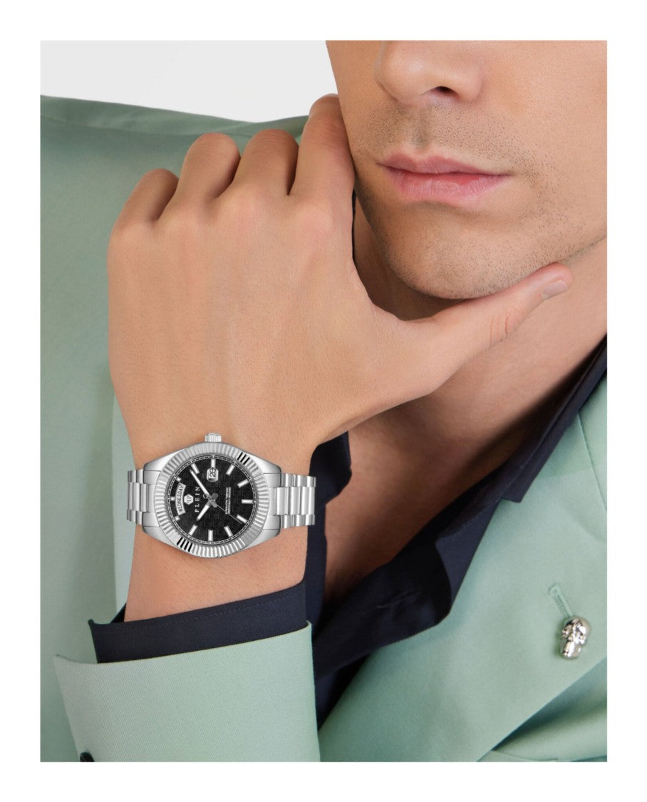 Philipp Plein Date Superlative Bracelet Timepiece With Black Guilloche Dial
