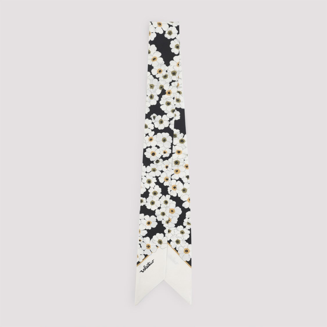 Valentino Garavani Black And Ivory Floral Silk Bandeau Scarf