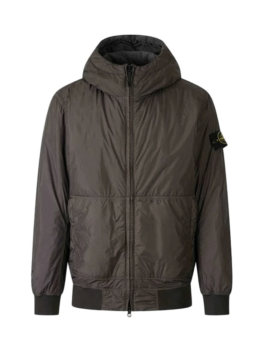 Stone Island Brown Insulated Hooded Jacket With Distinctive Patch