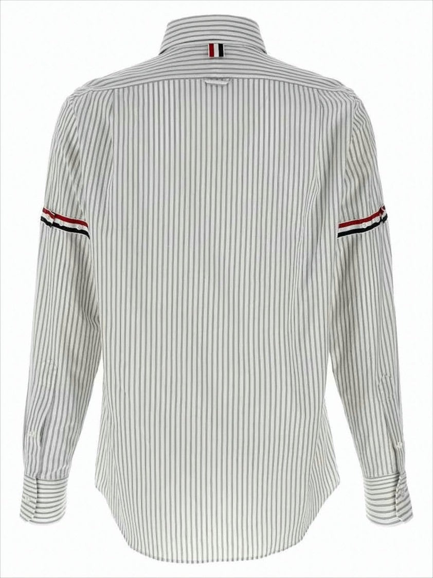 Thom Browne Vertical Stripe Long-Sleeve Shirt With Tricolor Detail