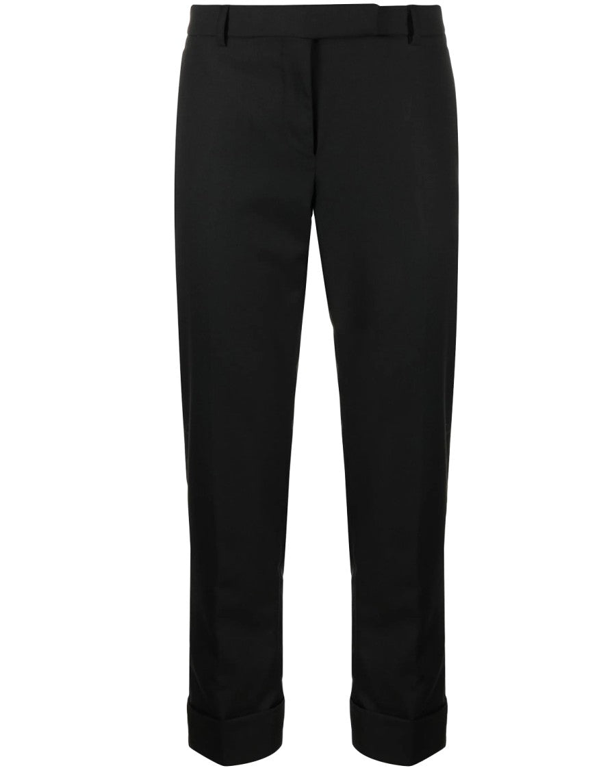 Thom Browne Tailored Black Straight Pants With Cuffed Hem And Silk Lining