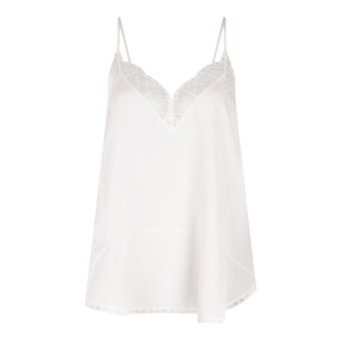 Zadig & Voltaire Lace-Trimmed White Spaghetti Strap Top