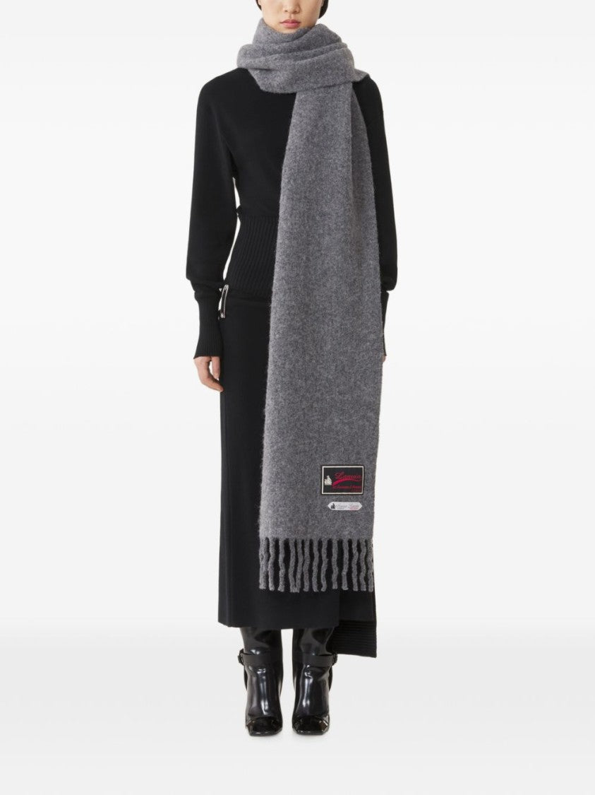 Lanvin Grey Textured Fringed Silk Nylon Scarf