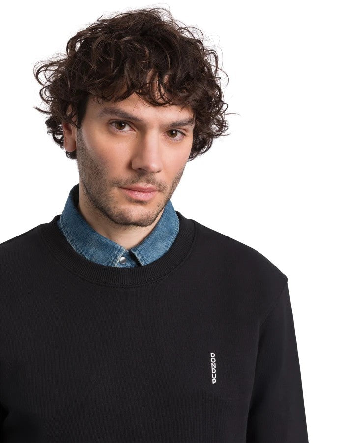 Dondup Classic Black Crewneck Sweatshirt With Subtle Logo Detail