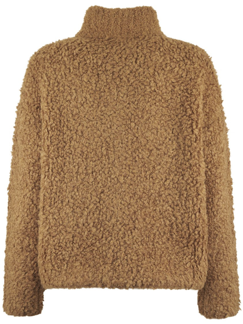 Max Mara Boucle Textured Cardigan In Rich Camel