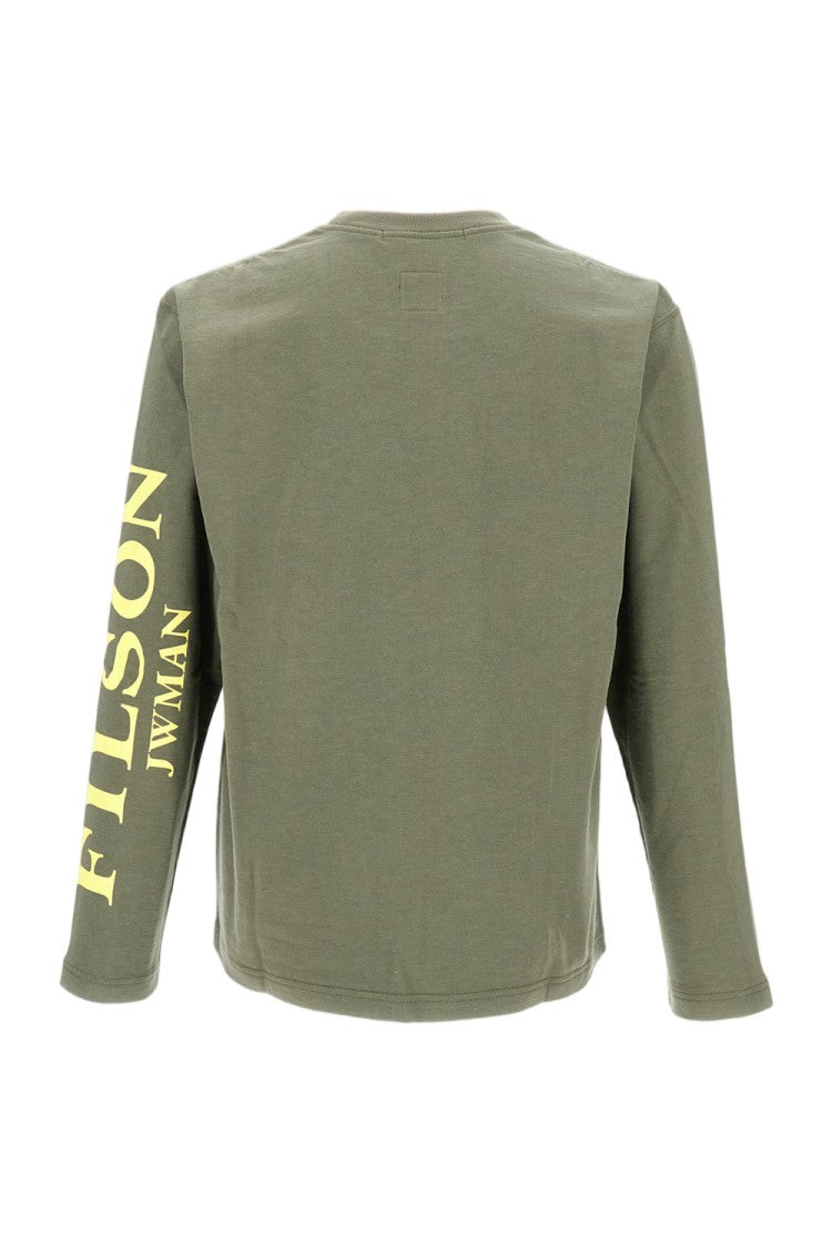 Junya Watanabe Olive Green Long Sleeve T-Shirt With Fluorescent Graphic Detail