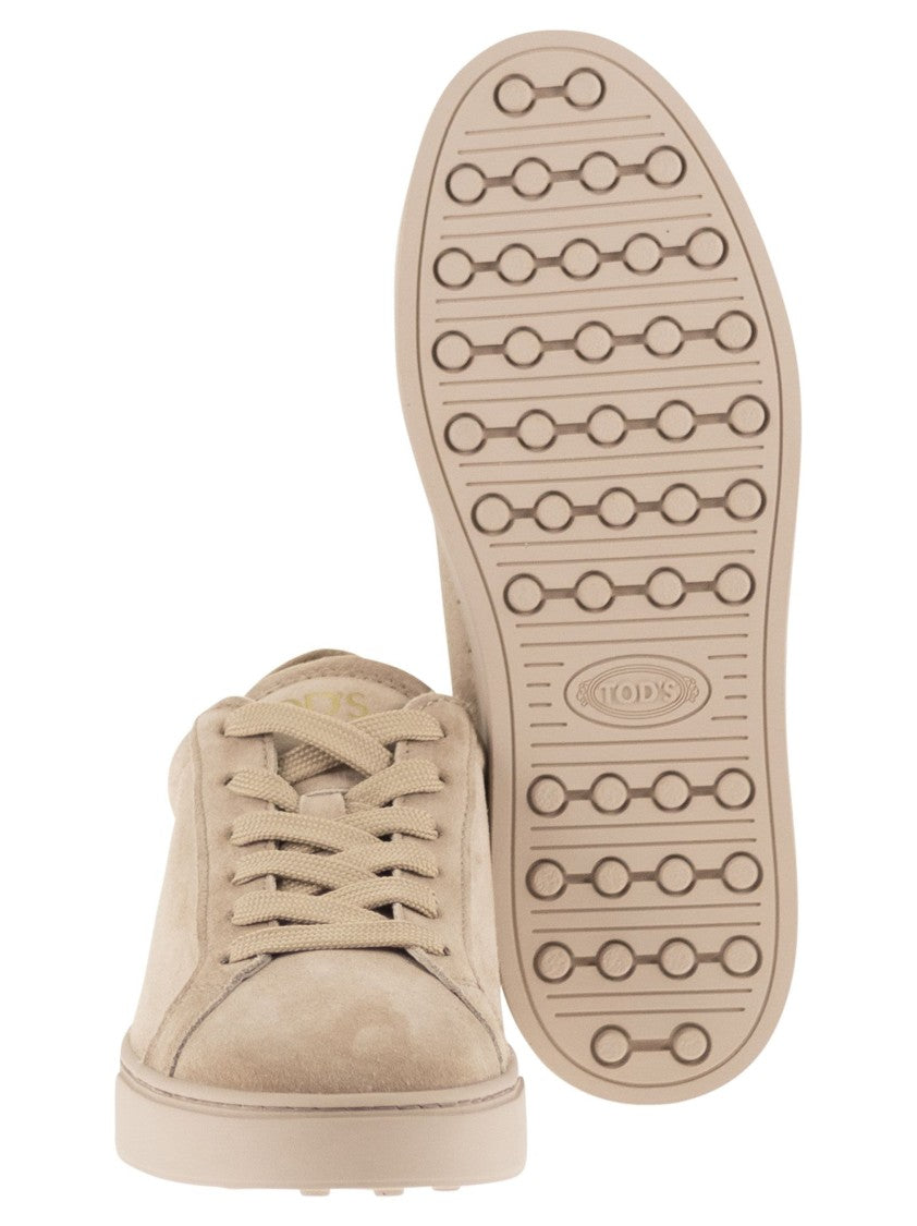 Tod's Soft Suede Calfskin Sneakers With Rubber Details