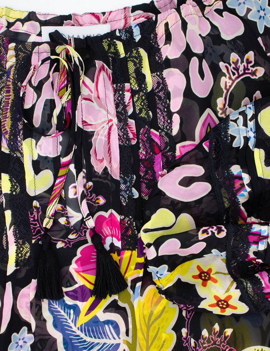 Ermanno Firenze Floral Print Viscose Shirt With Lace Accents