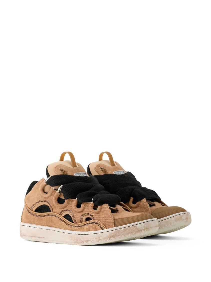 Lanvin Brown Curb Sneakers Suede Mesh Sneakers