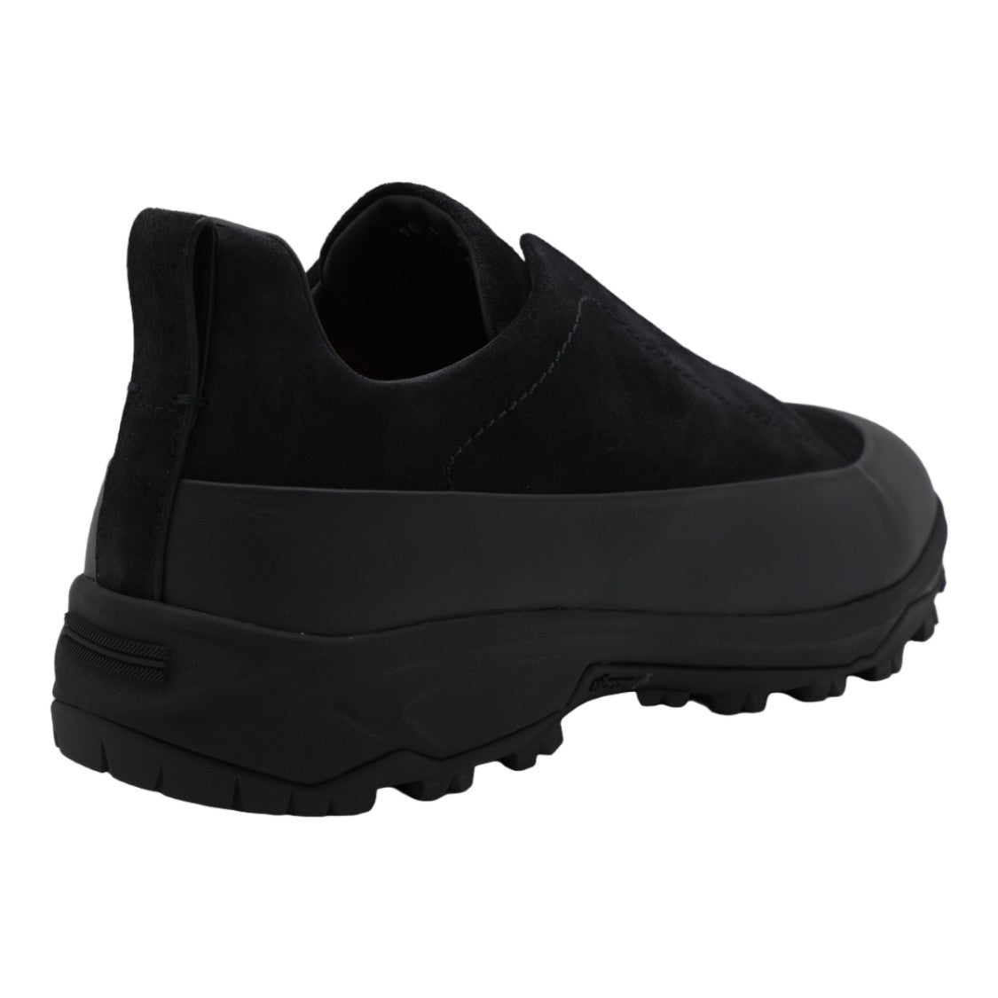 Zegna Matte Black Rugged Sole Slip-On Sneakers
