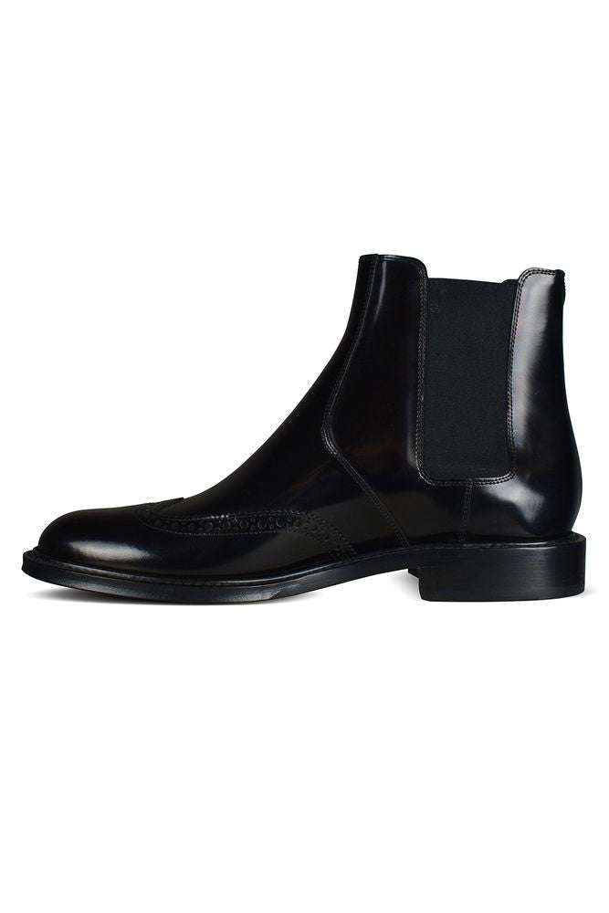 Saint Laurent Richelieu Perforated Chelsea Boots In Black Calf Leather
