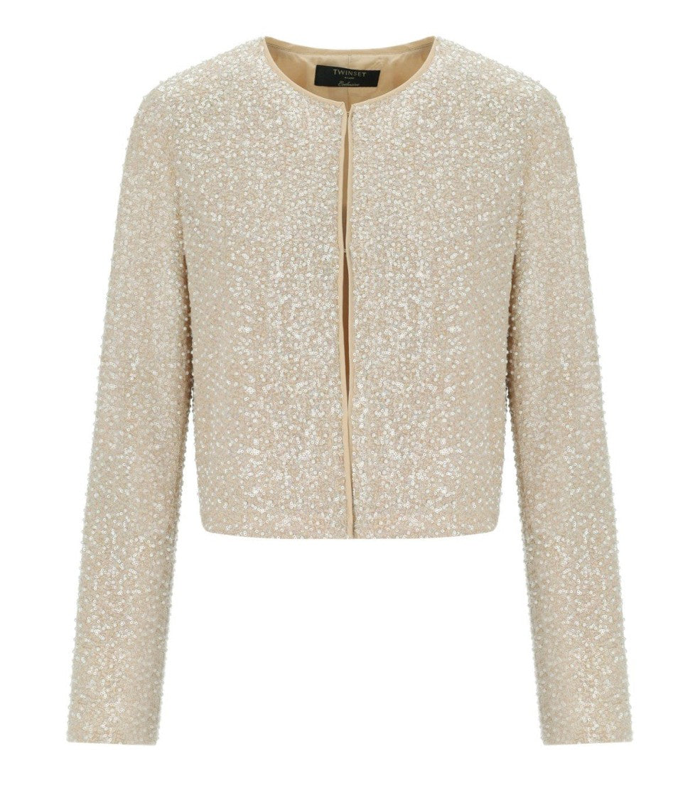 Twin-Set Beige Sequins Cropped Jacket