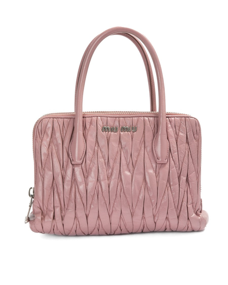 Miu Miu Pink Square Small Embossed Leather Tote Bag