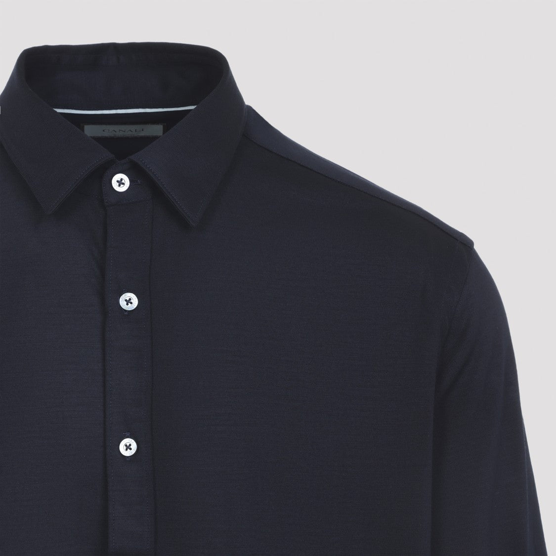 Canali Navy Blue Wool Jersey Shirt