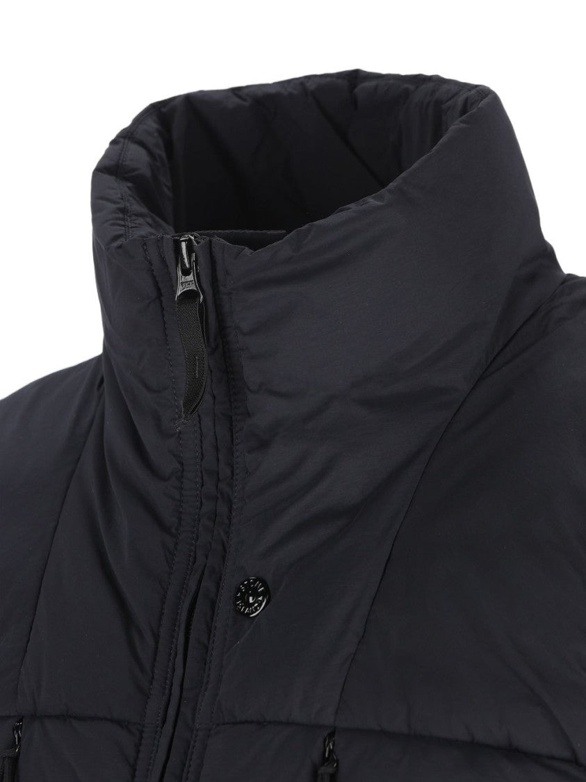 Stone Island Quilted Blue Jacket With High Collar