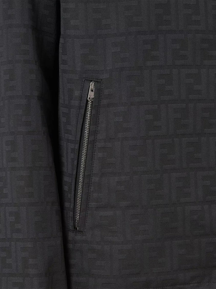 Fendi Black Ff Zucca Jacquard Nylon Blouson With Palladium Finish