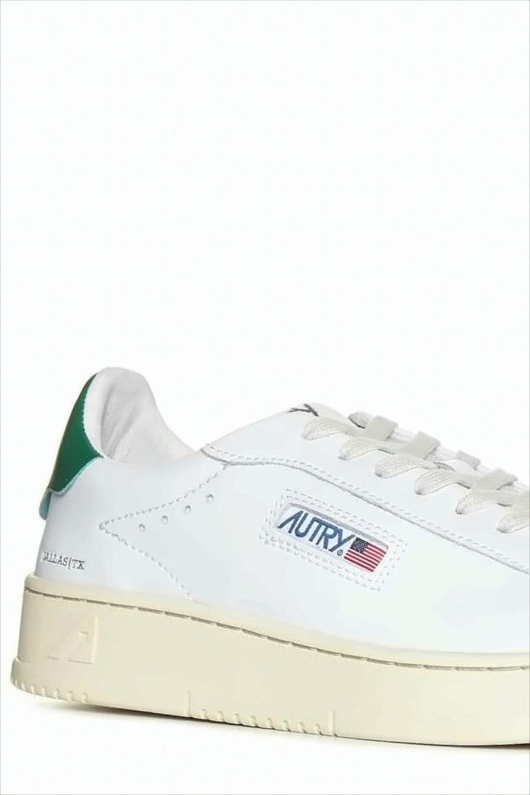 Autry White Leather Low-Top Sneakers With Green Accents