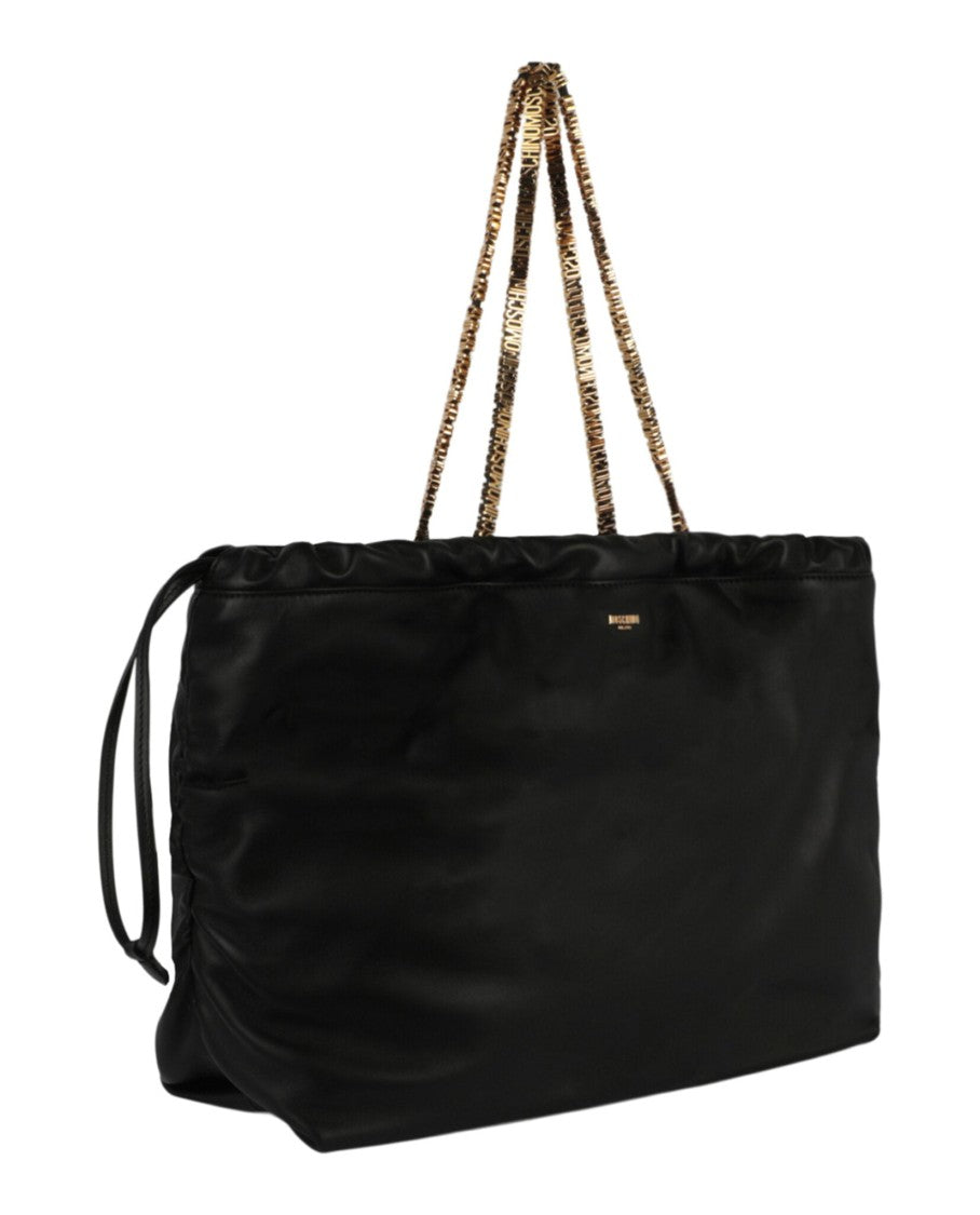 Moschino Drawstring Lettering Chain Shoulder Bag