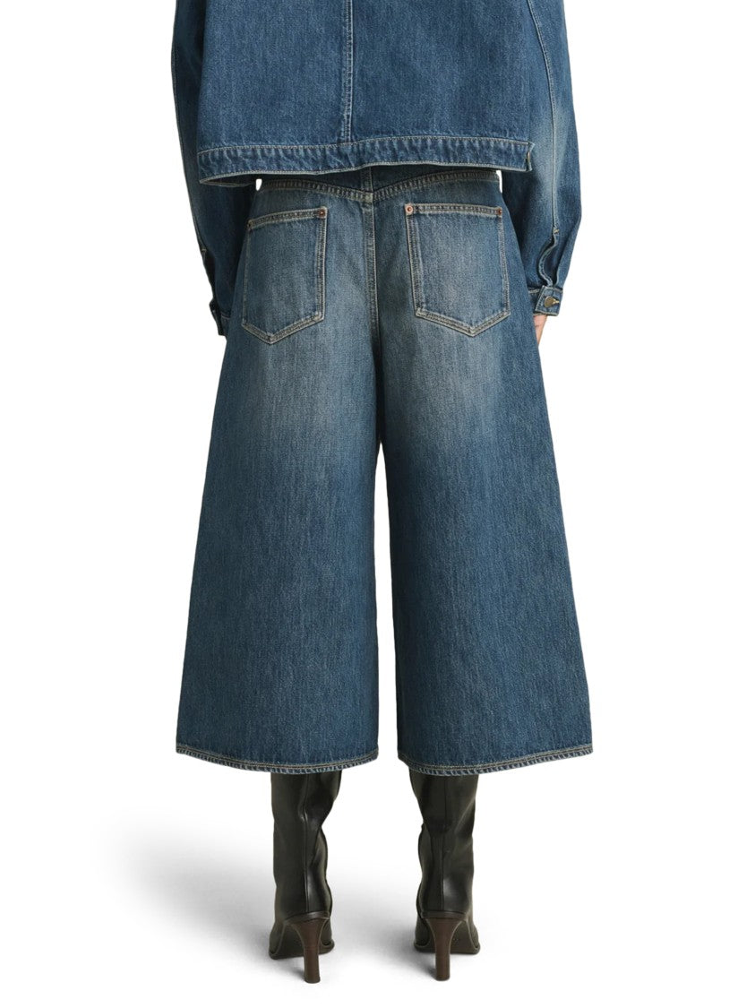 Soeur Cropped Denim Trousers With Vintage-Inspired Wide-Leg Cut