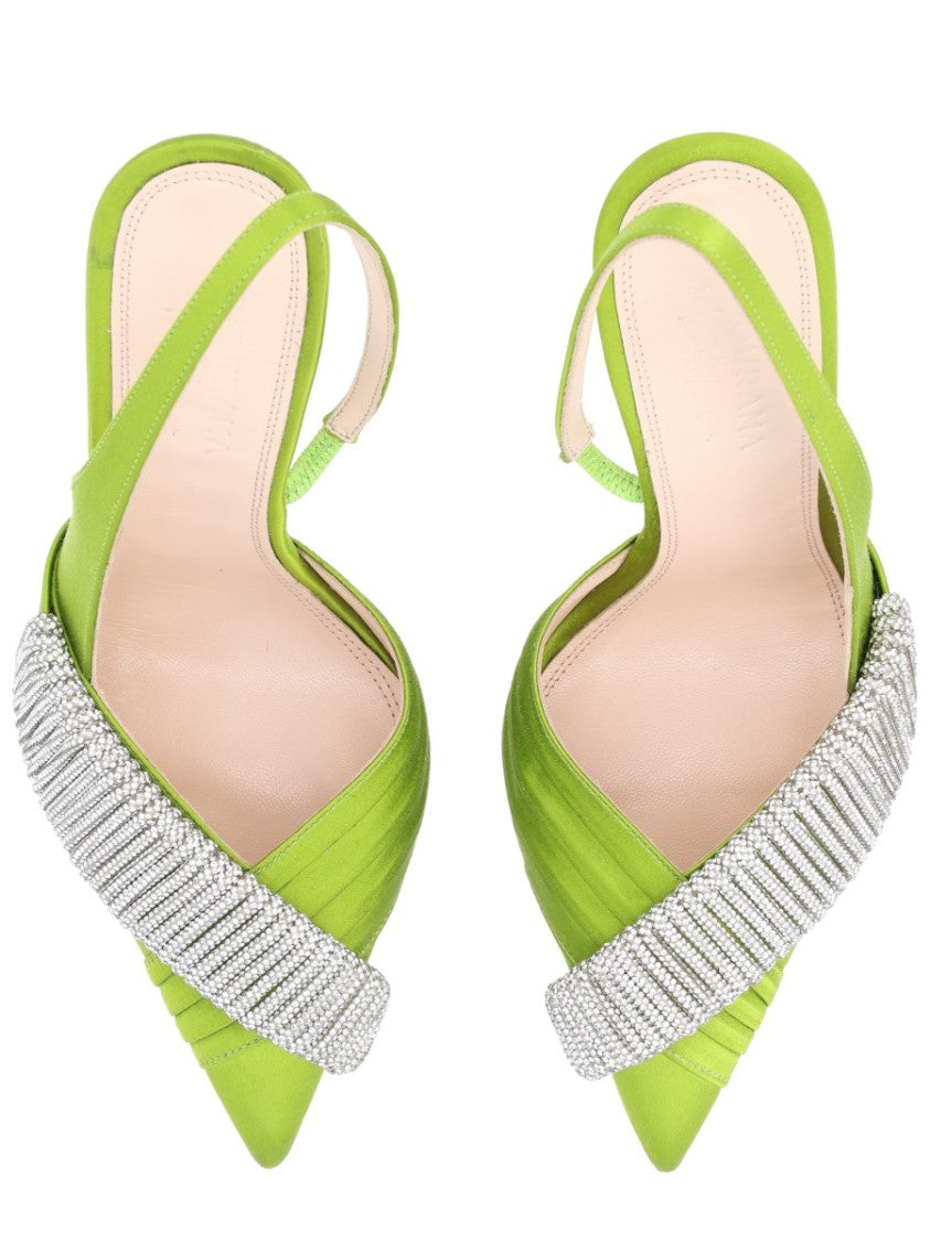 Hibourama Lime Green Pointed Toe Satin Slingback Heels