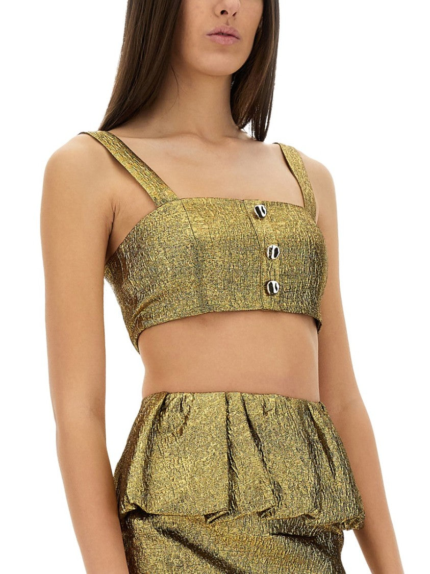 Self-Portrait Metallic Jacquard Crop Top