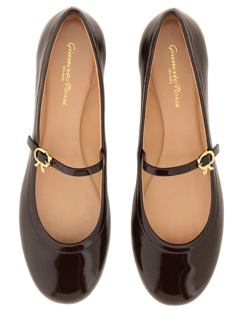 Gianvito Rossi "Carla" Dancer Brown Ballet Flats
