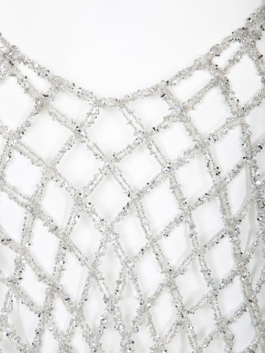 Pinko Shimmering Crochet Net White T-Shirt