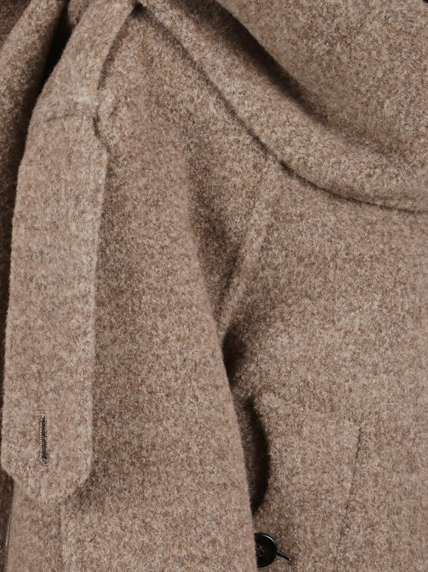 Burberry Structured Wool Blend Jacket With Detachable Scarf
