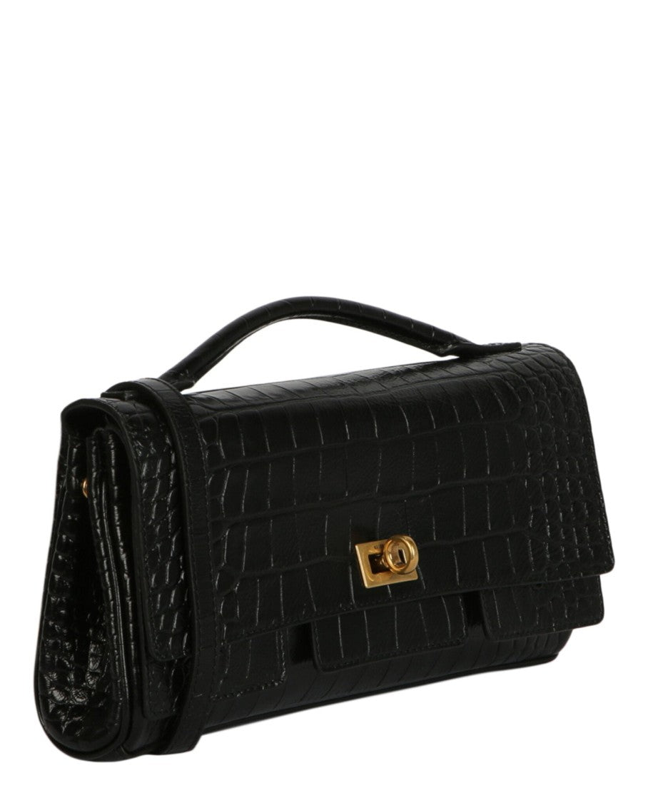 Balenciaga Bel Air Small Croc-Embossed Leather Clutch Bag
