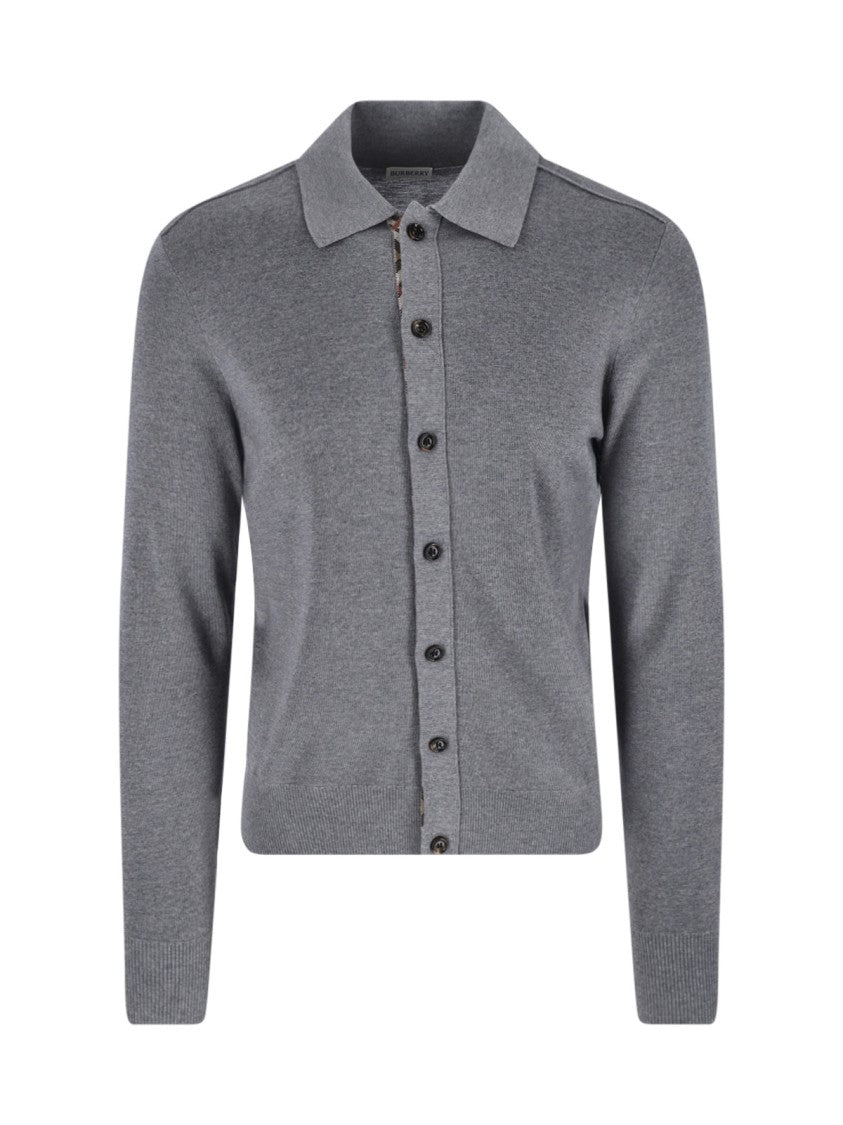 Burberry Refined Grey Wool Cardigan With Classic Collar