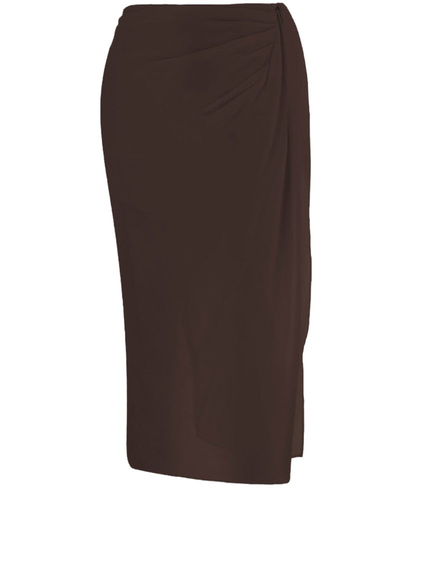 Jacquemus Draped Stretch Fabric Midi Skirt With Sheer Lining
