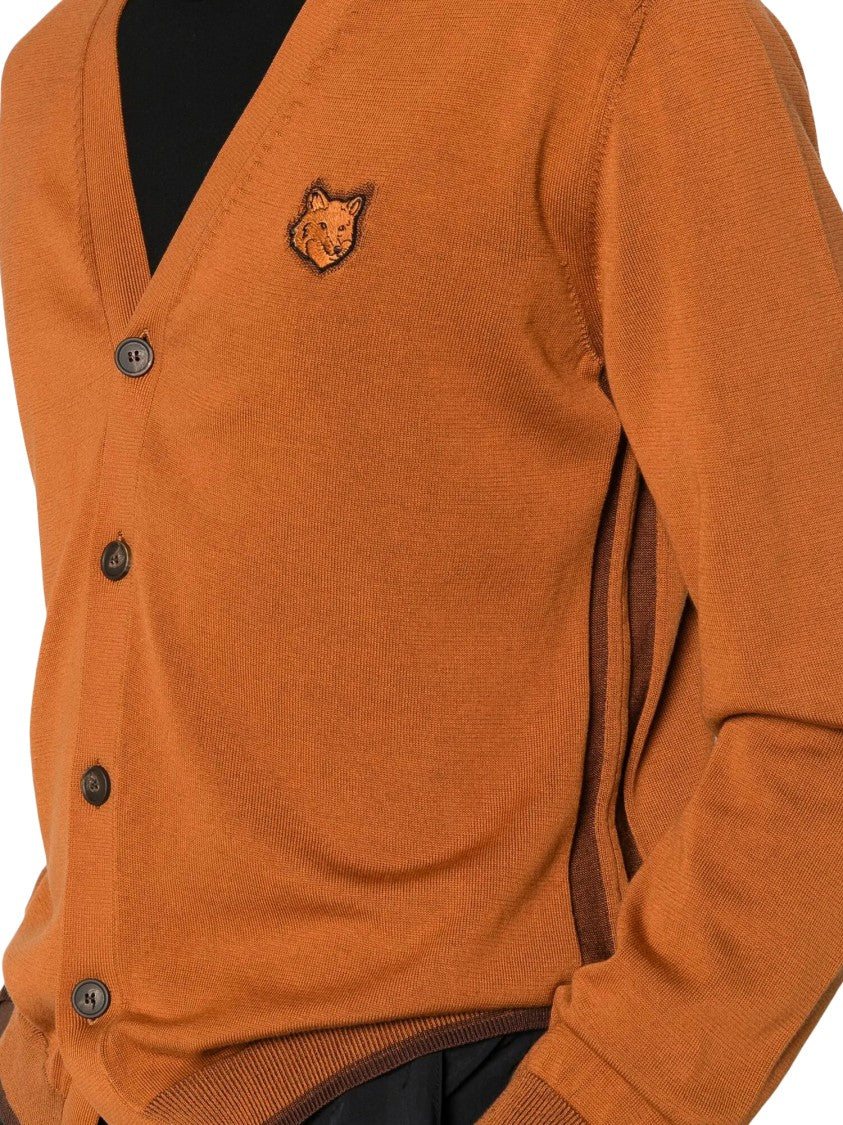 Maison Kitsuné Cotton V-Neck Cardigan With Ribbed Details And Iconic Emblem