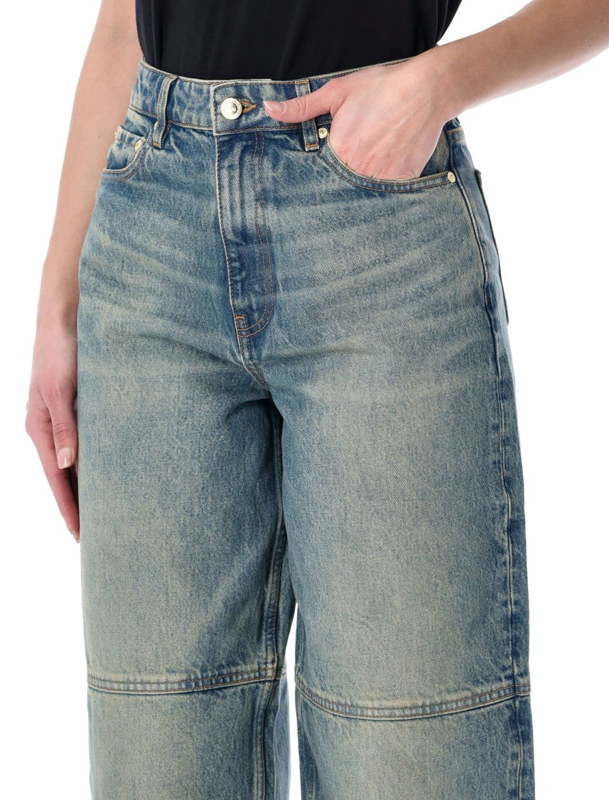 Ganni Rigid Denim Curved Seams Wide Jeans