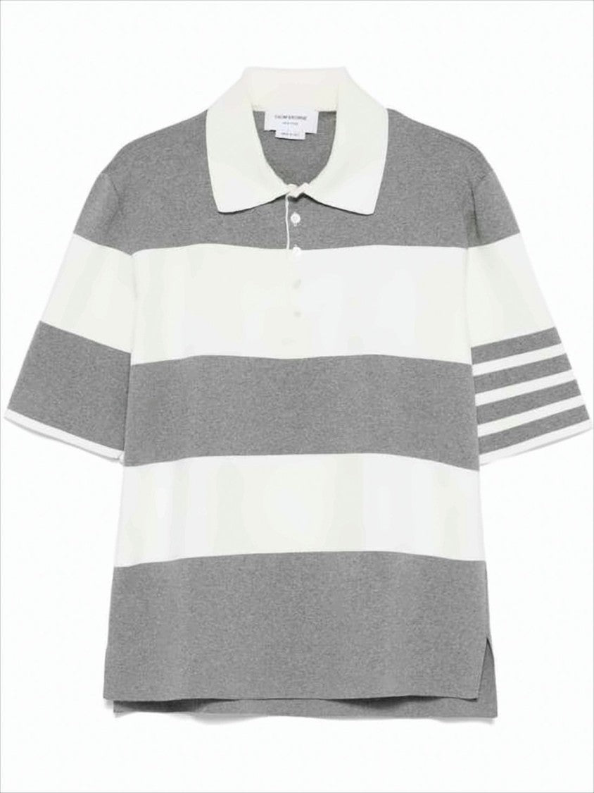 Thom Browne Short-Sleeved Polo Shirt With Horizontal Stripes And Classic Collar