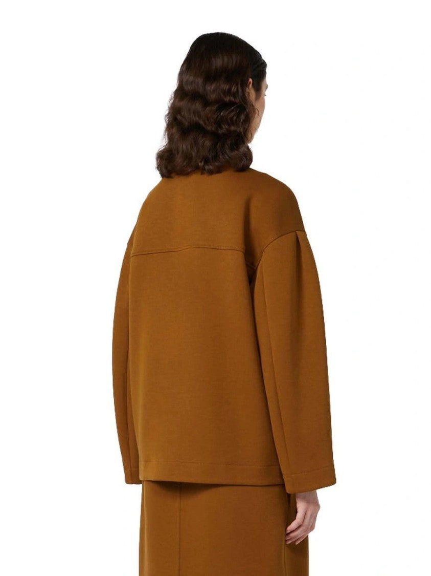 Max Mara Warm Brown Zip-Up Sweatshirt With High Collar