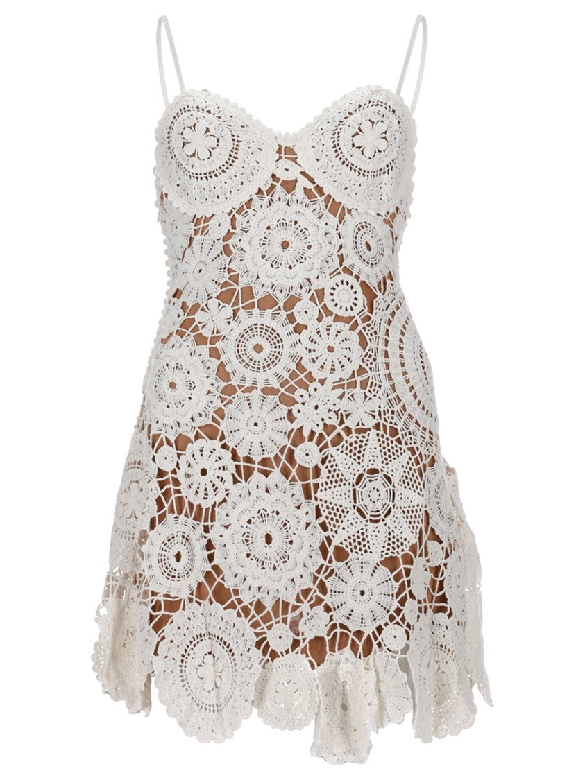 Self-Portrait Mini Crochet Floral Spaghetti Dress