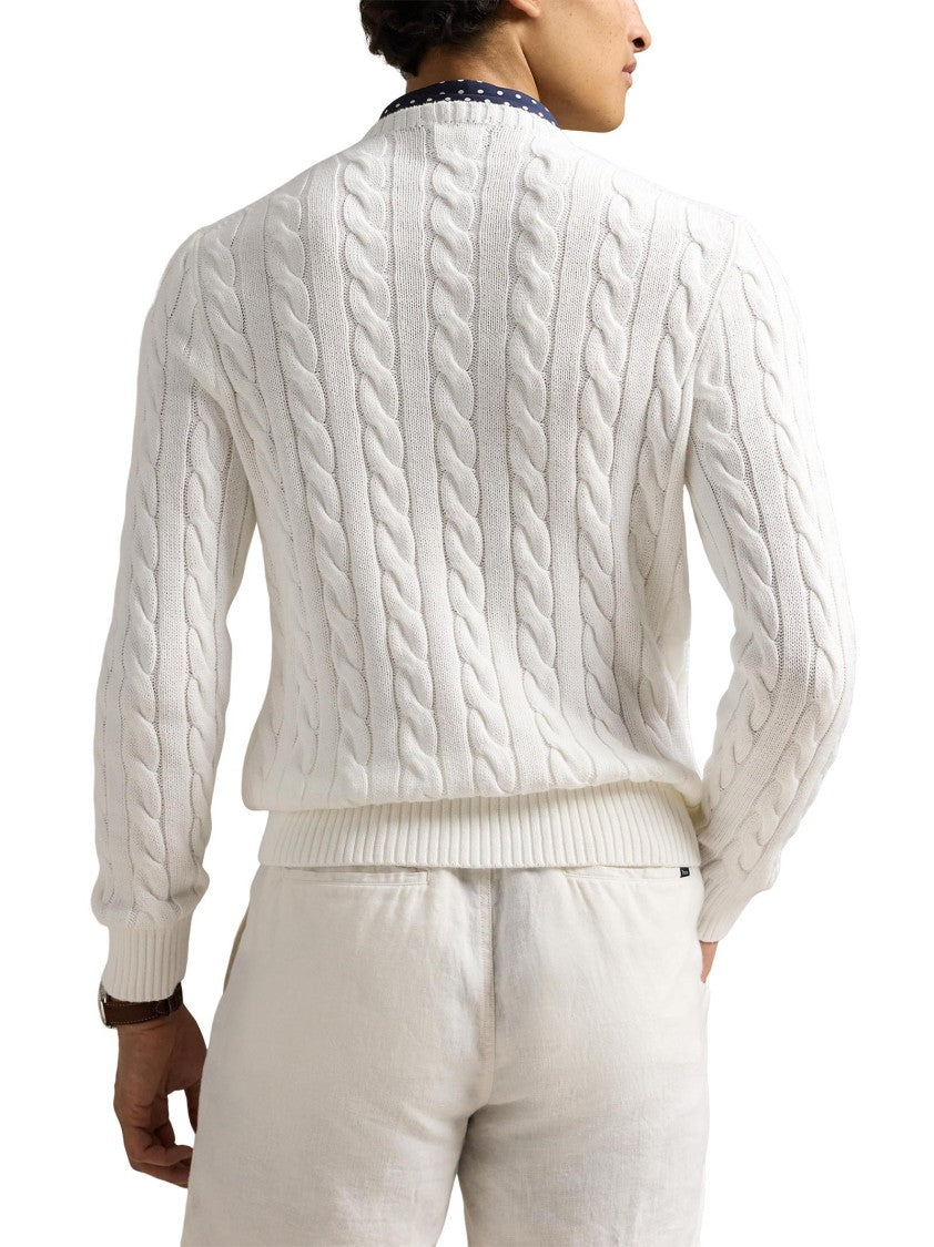 Polo Ralph Lauren Cotton Cable-Knit Crewneck Sweater With Pony Embroidery