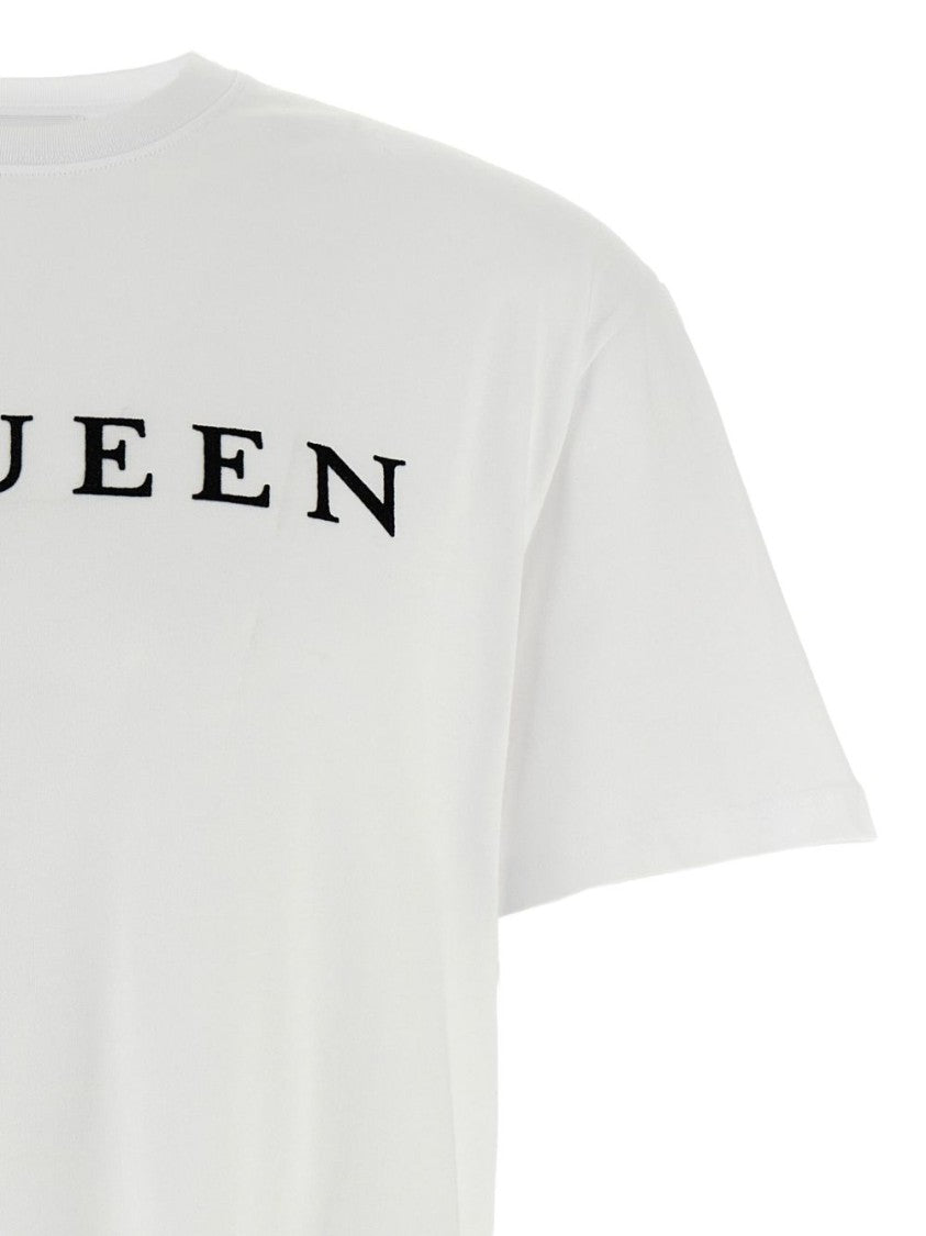 Alexander Mcqueen Crew Neck White T-Shirt With Logo Print