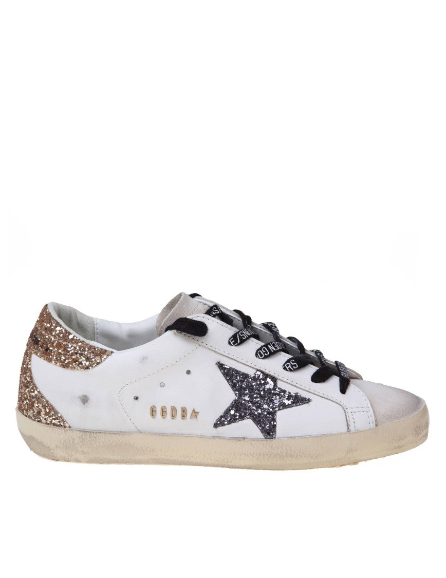Golden Goose Super-Star Leather Sneakers With Glitter Star